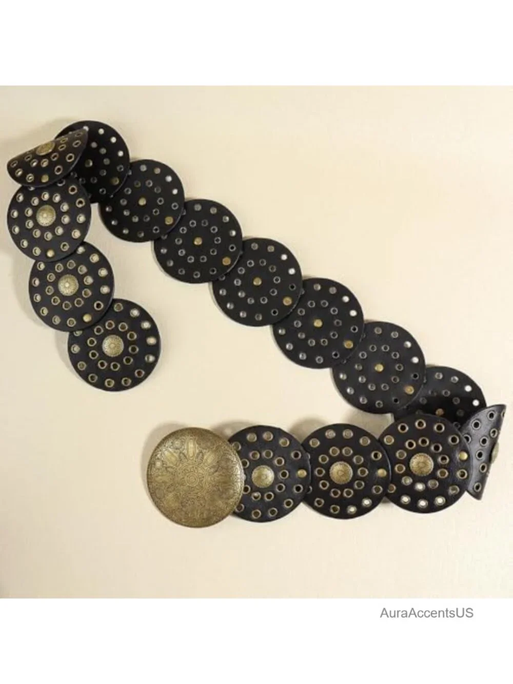 Vintage Western Wide Disc Belt for Women - Faux Leather Waist Belt Boho Cowgirl